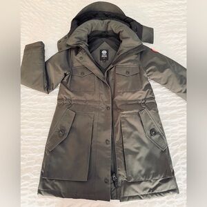 Canada Goose Olive Green Parka with Hood and reflective bands